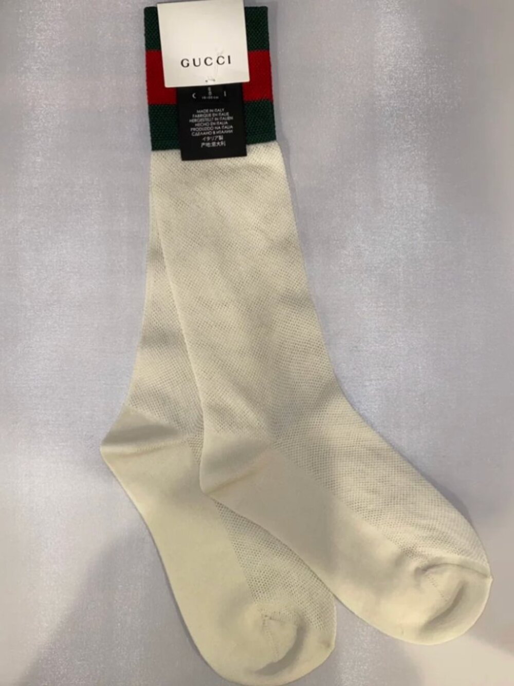 Gucci Mesh Cotton Socks with Web in White with Green and Red Stripe - Picture 3 of 3
